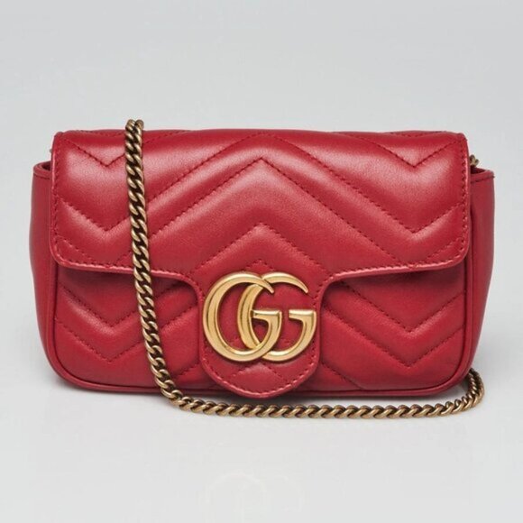 Gucci Red Quilted Leather GG Marmont Matelasse Mini Bag 799-071125 - Picture 1 of 16